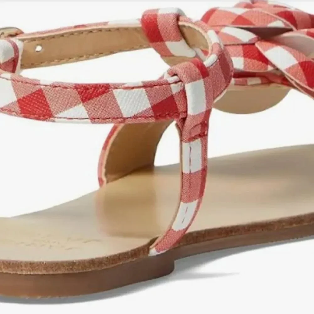 Janie and Jack 100049293 Red and White Gingham sandals Flower detail NWT